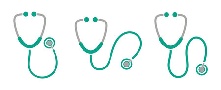 Stethoscope icons set. Green medical stethoscope. Vector illustrationのイラスト素材