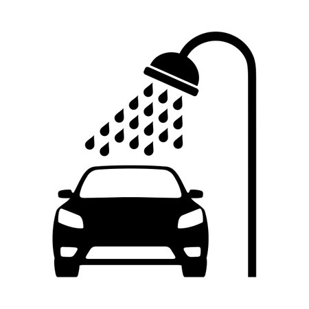 Wash icon. Shower, car and water drops. Vector illustrationのイラスト素材