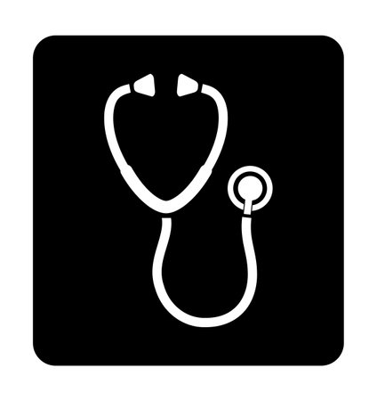 Stethoscope icon. Black flat square button on white background. Vector illustration.のイラスト素材