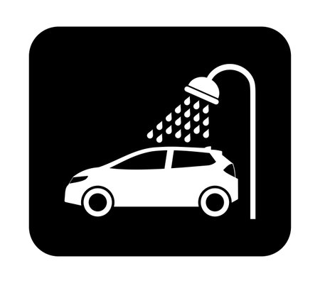 Car wash icon on black button, white background. Vector illustration.のイラスト素材
