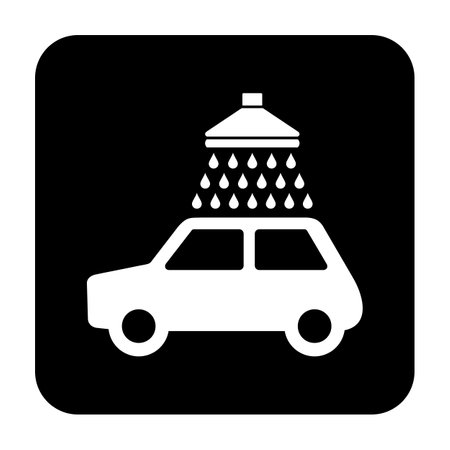 car wash sign. Vector. A white icon in a black square. isolated.のイラスト素材