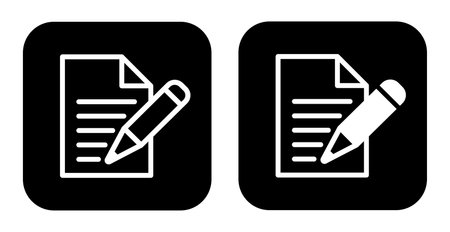 Pencil and document icon vector. Black and white pencil and document icon.のイラスト素材