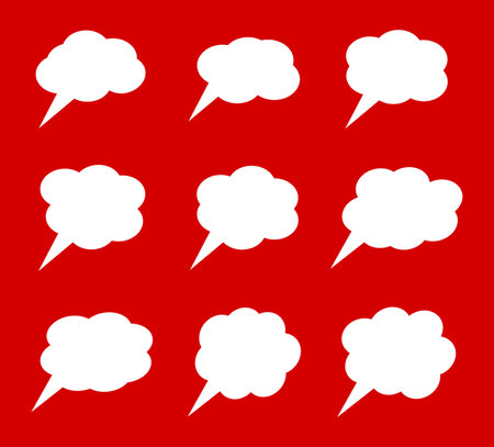 Set of speech bubble icons. Vector illustration isolated on red background.のイラスト素材