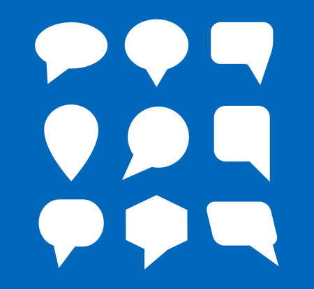Speech bubble icons set isolated on blue background. Vector illustration.のイラスト素材
