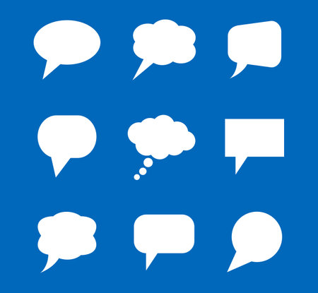 Set of speech bubble icons. Vector illustration. White on blue background.のイラスト素材