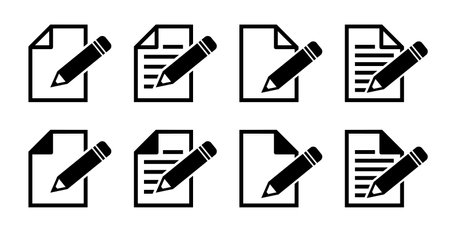 Pencil and document icon set. Pencil and paper vector iconsのイラスト素材