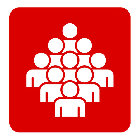 Group of people icon on red flat button, isolated. Vector illustration.のイラスト素材