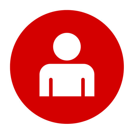 User sign illustration. White icon on red circle. Isolated.のイラスト素材