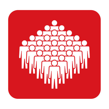 People in the shape of a heart. Red flat button on white background.のイラスト素材