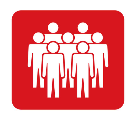 People icon on red flat square button, isolated. Vector illustration.のイラスト素材