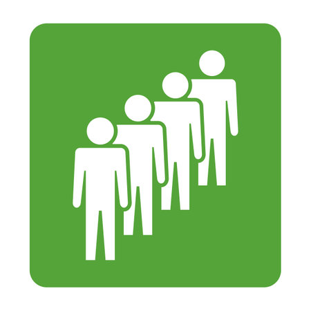 People icon on green button, white background. Vector Illustration.