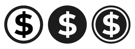 Dollar icons set. Black and white dollar symbols. Vector illustration.のイラスト素材