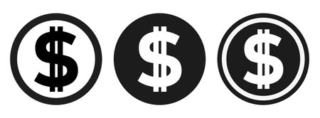 Dollar vector icons set. Black and white dollar symbols isolated on white background.のイラスト素材