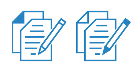 document and pencil icon, vector illustration. Blue on white background.のイラスト素材