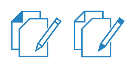 Pencil and document icon. Blue on white background. Vector illustration.のイラスト素材