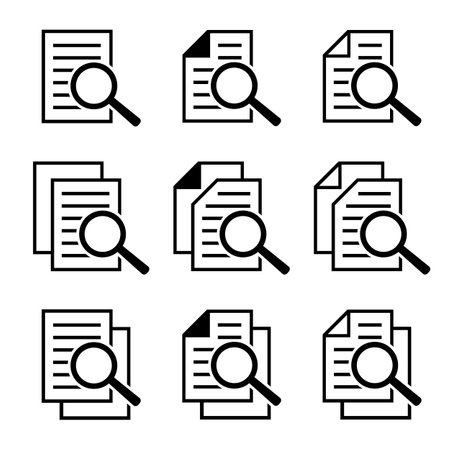 document and magnifier icon set, document and magnifying glass iconsのイラスト素材