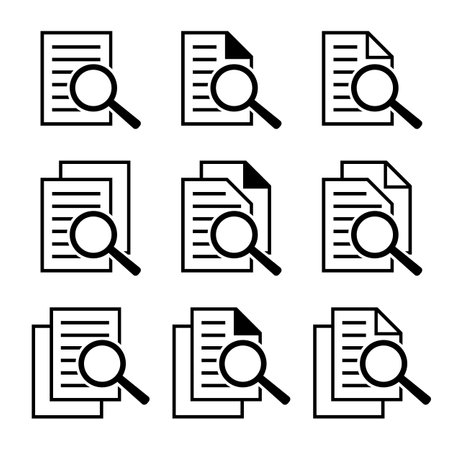 document and magnifier icon set, simple design editable stroke.のイラスト素材
