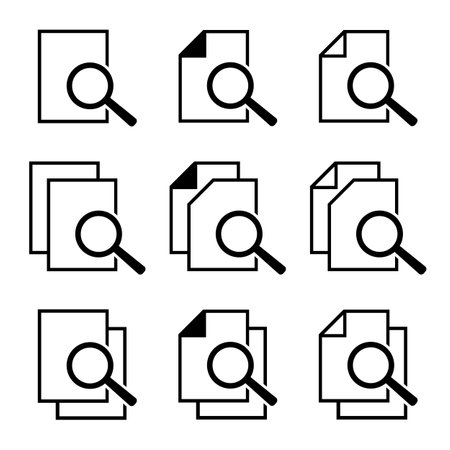 Search icon set. Magnifying glass and document. Vector illustration.のイラスト素材
