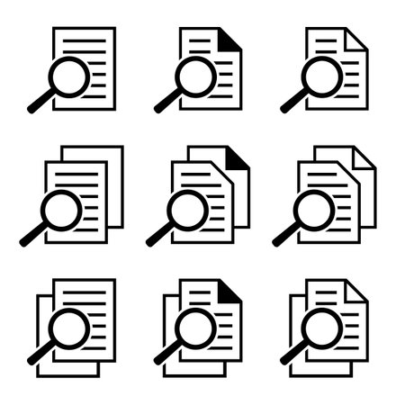 document and magnifier icon set, document and magnify icon setのイラスト素材