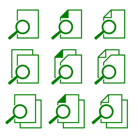 Set of icons with magnifying glass and documents. Vector illustration.のイラスト素材