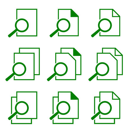 Set of green icons with a magnifying glass on a white backgroundのイラスト素材