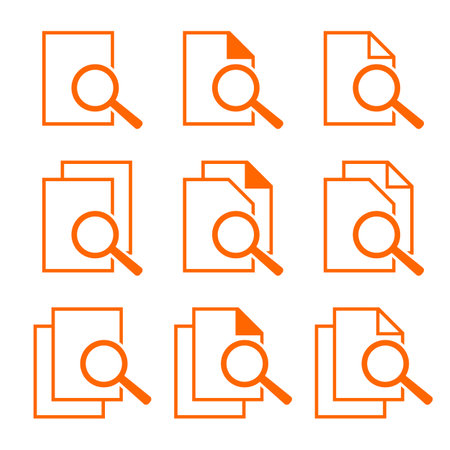 Search icons set. Orange symbols on white background. Vector illustration.のイラスト素材
