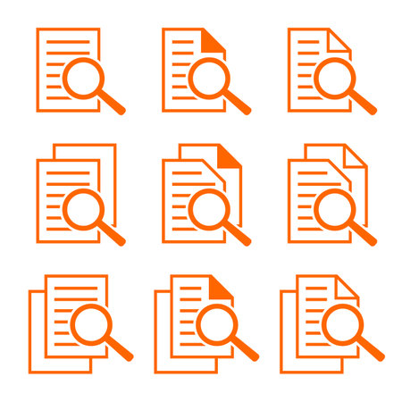 document and magnifier icons, orange version, vector eps10のイラスト素材
