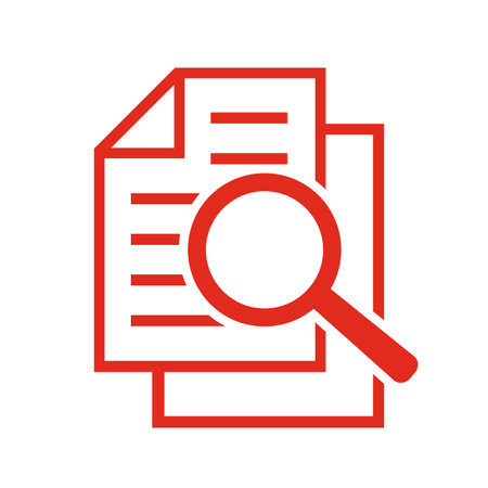 Document with magnifying glass. Icon of kintroli and document search.のイラスト素材