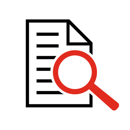 Document with magnifying glass. Icon of kintroli and document search.のイラスト素材