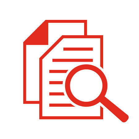 Document and magnifier flat icon. Vector red symbol on white backgroundのイラスト素材