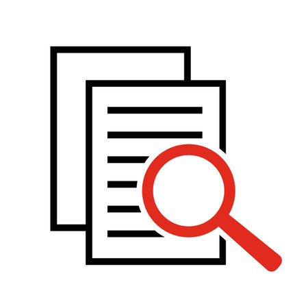 Document and magnifying glass vector icon. Magnifying glass and document.のイラスト素材