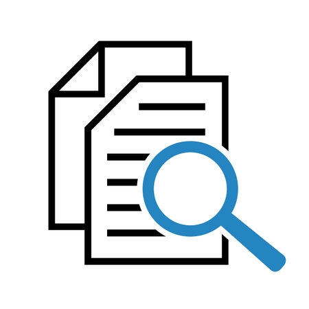 Document with magnifying glass. Icon of kintroli and document search.のイラスト素材