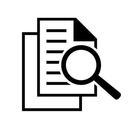 Document with magnifying glass. Icon of kintroli and document search.のイラスト素材