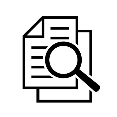 Document with magnifying glass. Icon of kintroli and document search.のイラスト素材
