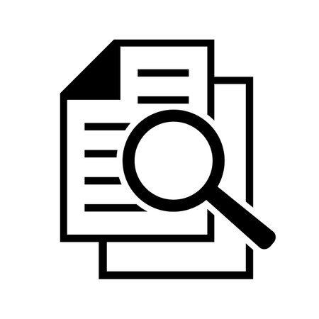 Document with magnifying glass icon. Black and white vector illustration.のイラスト素材