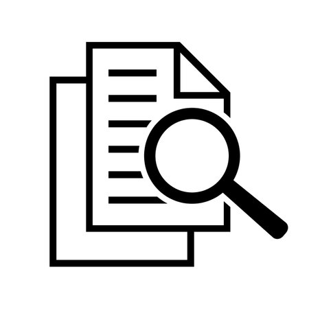 document and magnifying glass icon over white background, line style, vector illustrationのイラスト素材