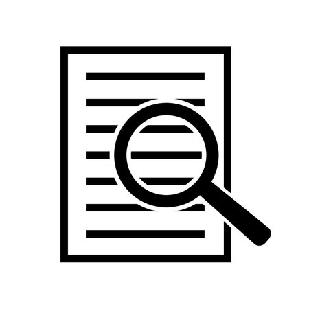 Document with magnifying glass. Icon of kintroli and document search.のイラスト素材