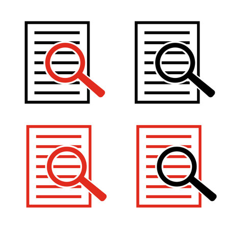 Document with magnifying glass. Icon of kintroli and document search.のイラスト素材