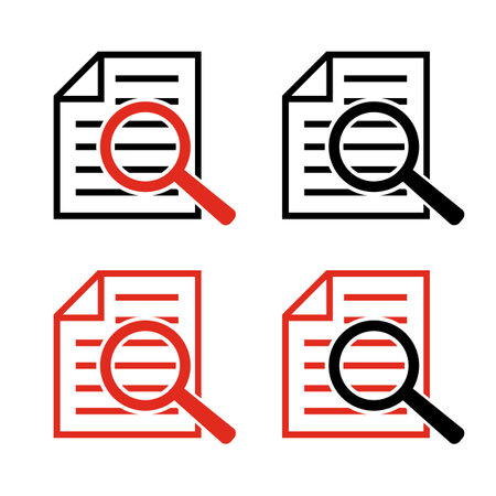 Document with magnifying glass. Icon of kintroli and document search.のイラスト素材