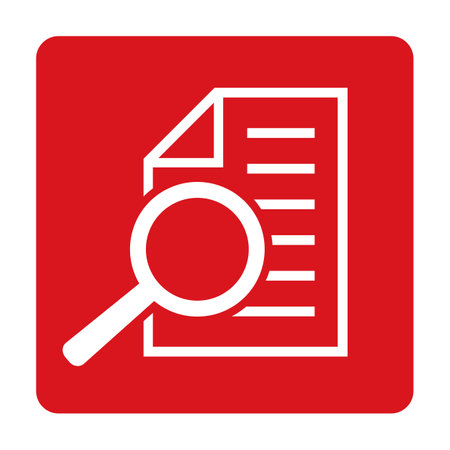 document with magnifier icon on red flat button, isolated vector illustrationのイラスト素材