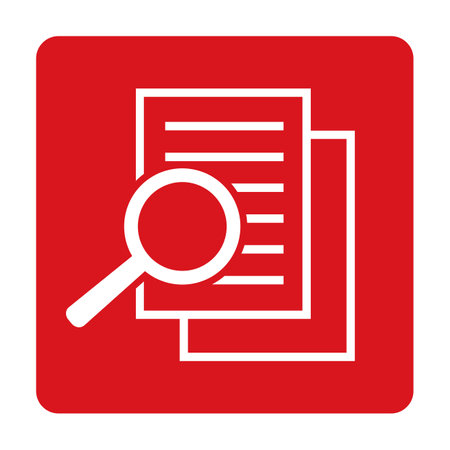 document and magnifier icon on red button, isolated vector illustration.のイラスト素材