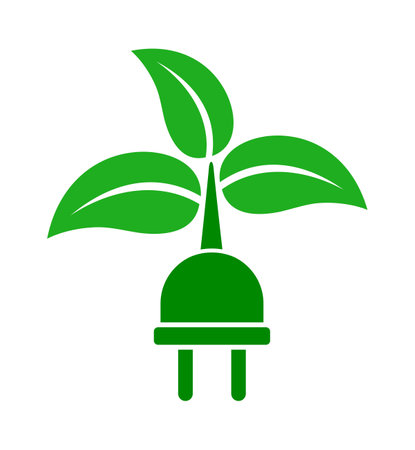 Green power plug with leaves icon on white background. Vector illustration.のイラスト素材