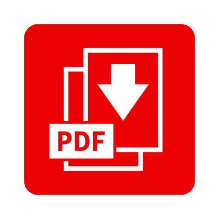 PDF file download icon red flat button, isolated on white background.のイラスト素材