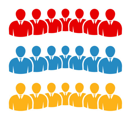 Group of business people icons in blue, red and yellow colors.のイラスト素材