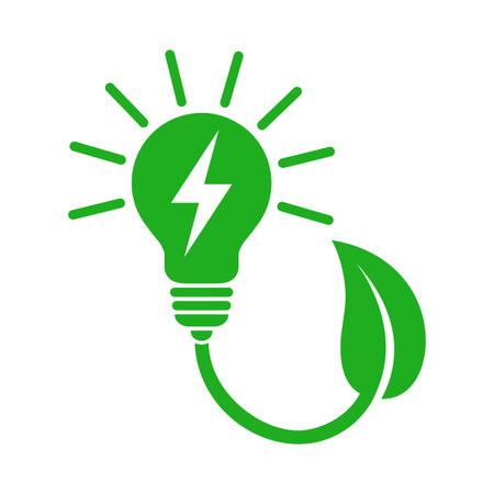 Green eco lightbulb with green leaf. Ecology concept. Vector illustrationのイラスト素材