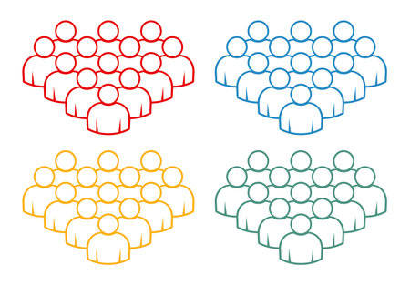 Group of people icon in color and yellow, red, blue, greenのイラスト素材