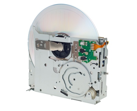  DVD-rom with chips at green board on a white background 