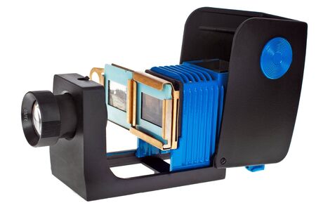 Old slide projector isolated on white background の写真素材