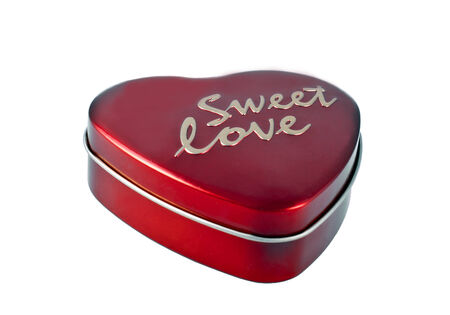 Red heart box isolated on white の写真素材