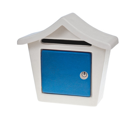 Old, painted in blue mailbox in retro style.の写真素材